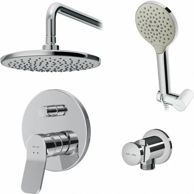 Набор AM.PM X-JOY TOUCHREEL: нажимной см-ль д/в/душа, верхний душ 220 мм, держатель д/верхн.душа, душ.набор (ручн.душ, 120 мм, 3 режима), хром FP85A1RH20