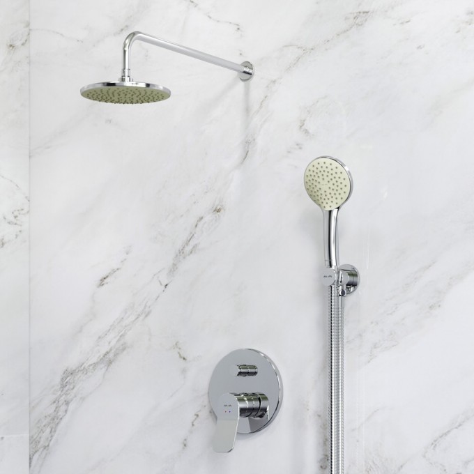 Набор: смеситель для ванны и душа, верхний душ с держателем, душевой набор и шланговое присоединение AM.PM X-JOY FB85A1RH00