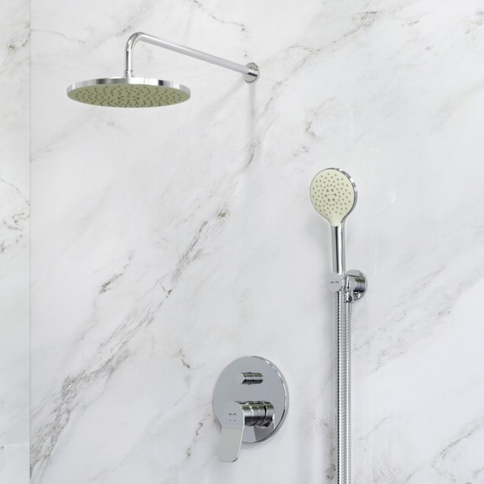 Набор: смеситель для ванны и душа, верхний душ с держателем, душевой набор и шланговое присоединение AM.PM X-JOY FB85A1RH10