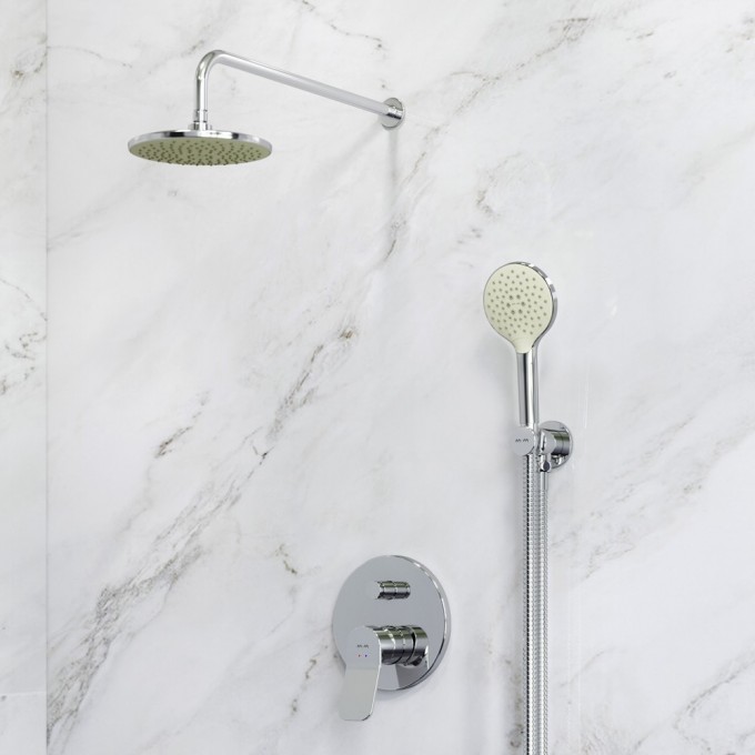 Набор: смеситель для ванны и душа, верхний душ с держателем, душевой набор и шланговое присоединение AM.PM X-JOY FB85A1RH20