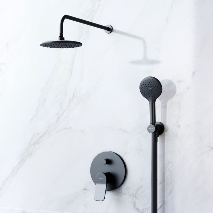 Набор: смеситель для ванны и душа, верхний душ с держателем, душевой набор и шланговое присоединение AM.PM X-JOY FB85A1RH22