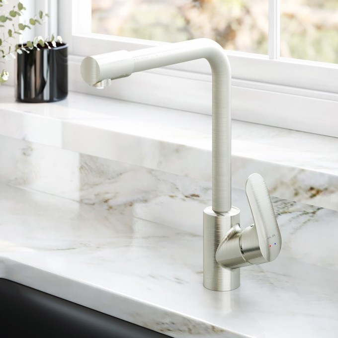 Смеситель для кухни с каналом для питьевой воды, L-излив, сатин AM.PM LIKE F8005711